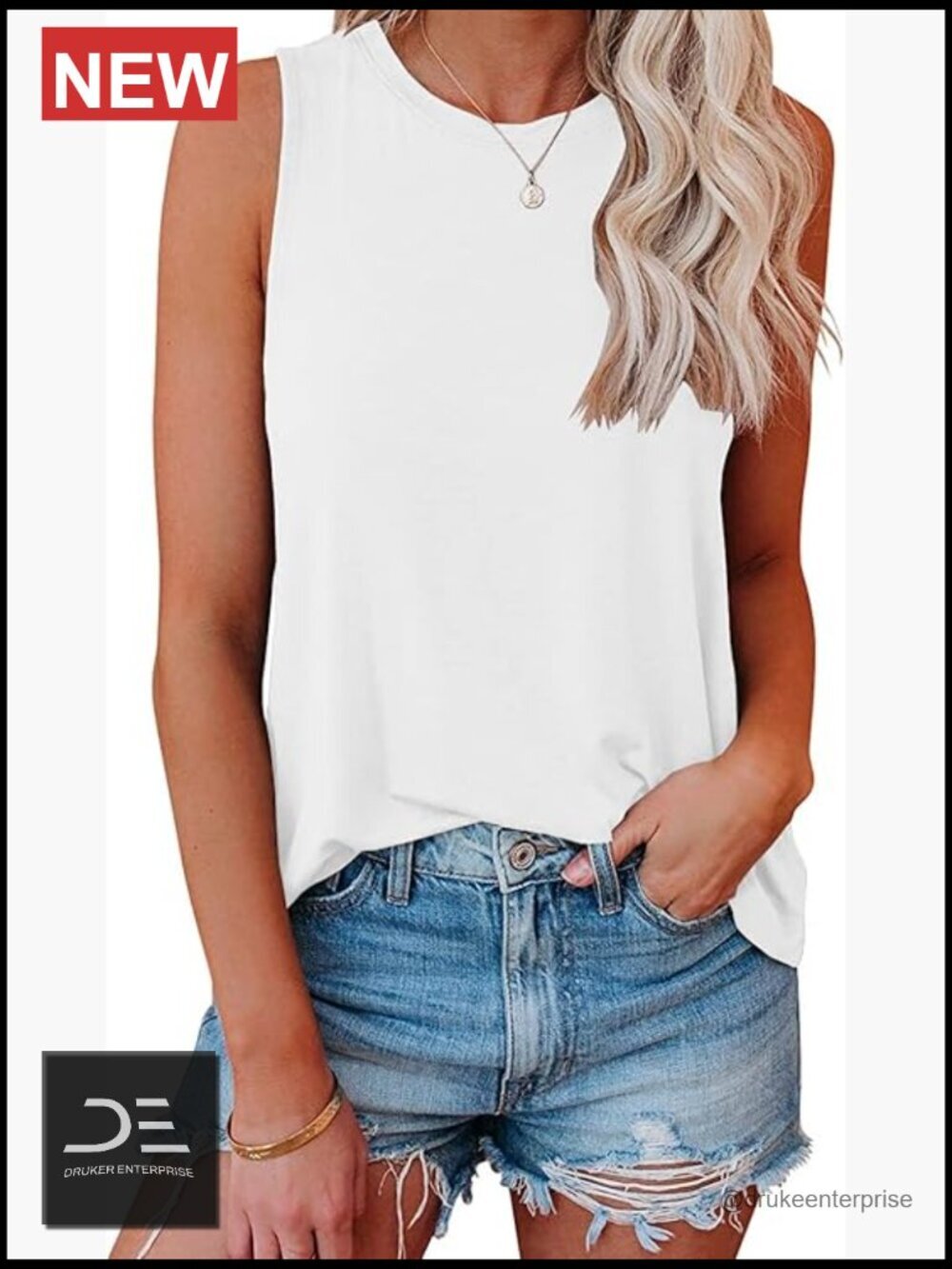 Casual Crewneck Tank Top Sleeveless Loose Fit Flowy Tunic Summer Tops